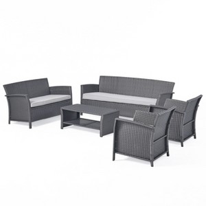 Christopher Knight Home Lucia Outdoor Wicker 7 Seater Chat Set with Cushion, Gray/Light Gray - 1 of 4