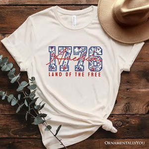 Retro America 1776 Floral T-Shirt, Land of the Free Patriotic Tee| OrnamentallyYou - 1 of 4