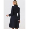 Allegra K Women's Contrast Trim Peter Pan Collar Single Breasted Belted Swing Winter Long Coat - 4 of 4
