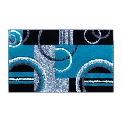 Emma And Oliver 5x5 Round Olefin Accent Rug With 3d Sculpted Intersecting  Arch Design In Turquoise, Gray, Black And White With Jute Backing : Target