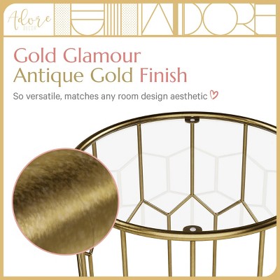 Adore Decor Harper Round 17" Gold Metal & Glass Accent Side Table