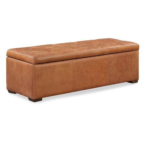 Tan leather store storage footstool