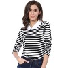 INSPIRE CHIC Women's Long Sleeves Contrast Peter Pan Collar Striped Blouse Top - 2 of 4