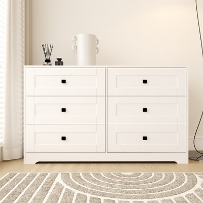 TIRAMISUBEST  6-Drawer Chest of Drawers, White Farmhouse Style Storage Cabinet