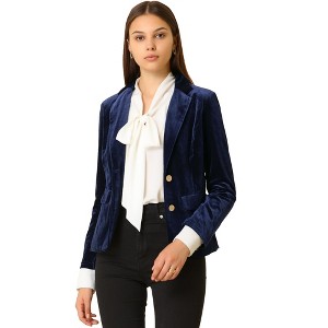 INSPIRE CHIC Women's Notched Lapel Vintage Office Button Front Velvet Blazer - 1 of 4
