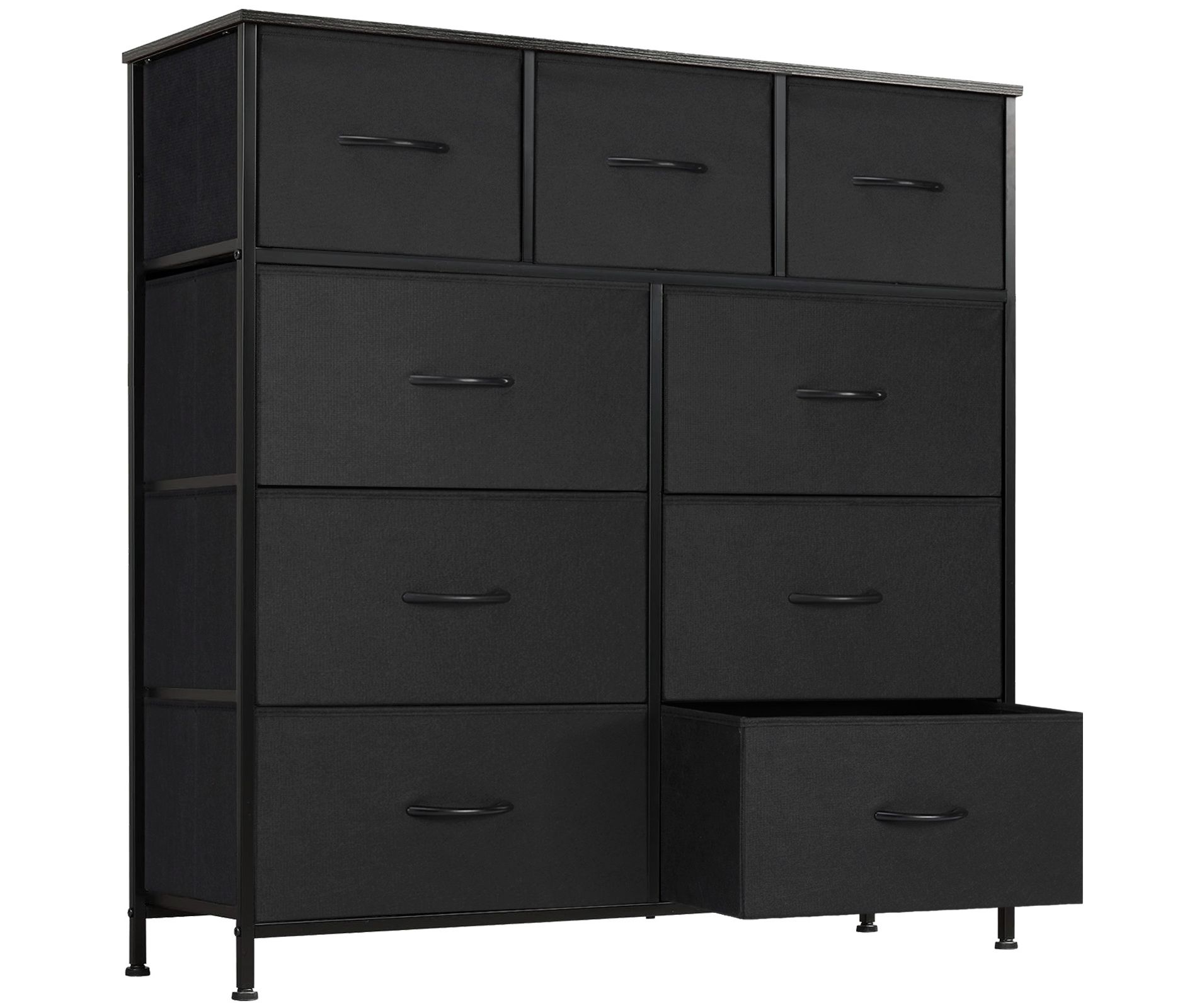 Bestier Dresser for Bedroom with 9 Drawers, Dresser for Closet, Living Room, Nursery, Chest of Drawers with Sturdy Steel Frame, Wood Top, Black