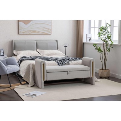 VYNXARIA 032 Light Gray Velvet Storage Bench - A Stylish and Functional Indoor Essential
