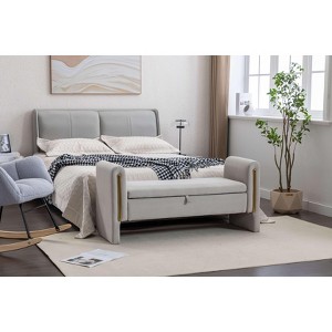 VYNXARIA 032 Light Gray Velvet Storage Bench - A Stylish and Functional Indoor Essential - 1 of 4