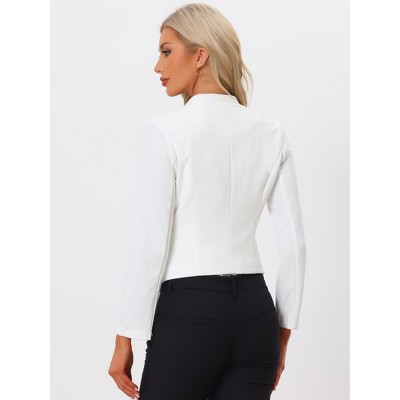 INSPIRE CHIC Women's Collarless Work Office Long Sleeve Cropped Blazers Small Cream White — фото 4