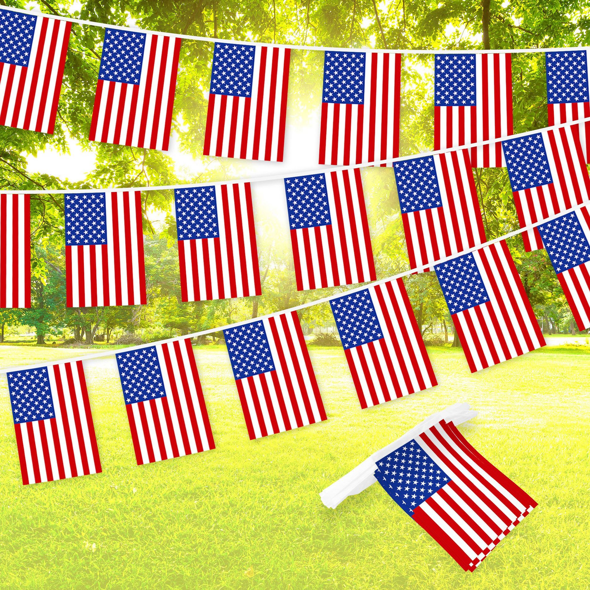 G128 American USA Bunting Banner | 33 Feet Full String | 8.2x5.5 Inch Flags | Printed 150D Polyester