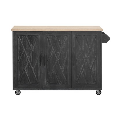 Maliang 51.2" Kitchen Island with Drop Leaf, Farmhouse Kitchen Island on Wheels with Internal Storage Rack