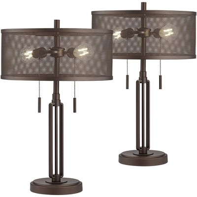 Industrial Rustic Accent Table Lamps, Metal Mesh Drum Lamp Shade