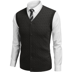 COOFANDY Men's Sleeveless Sweater Vest V-Neck Casual Cable Knit