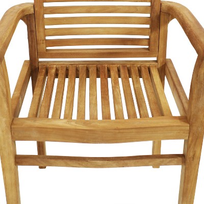 Light Brown Teak Outdoor Slatted Dining Armchair