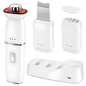 Multifunctional Facial Device 6-in-1 - Ultrasonic Skin Scrubber RF EMS LED Light Therapy Wand - Face Tightening Tool for Women - White - 1 of 4