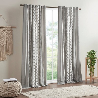 Gray Cotton Room-Darkening Geometric Print Curtain Panel
