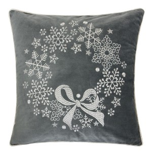 Gulches 20¡Á20" Gray Velvet Christmas Throw Pillow with Merry Christmas Embroidery - 1 of 4
