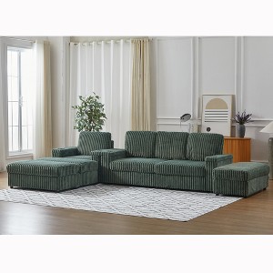 Corduroy L-Shaped Sectional Sofas Single Recliner with Cup-Holding Grooves, Deep Seat, and Storage Options - 1 of 4