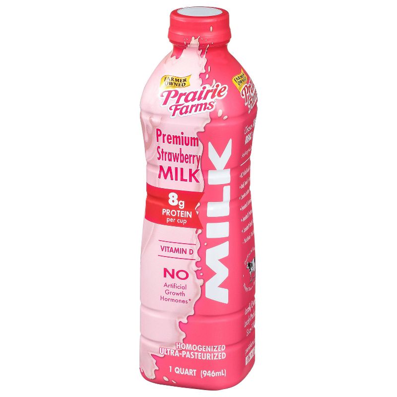 Prairie Farms Premium Strawberry Milk UHT - 1qt, 3 of 4