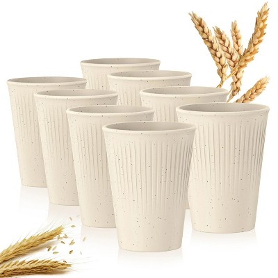 LunaLulinlk Wheat Straw Unbreakable Cups Set of 8, 12 OZ Drinking Glasses, Reusable Plastic Cups, Drinking Cups, Dishwasher Safe Water Glasses