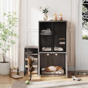Cat Litter Box Enclosure, Double Cat House with Storage, Enclosed Litter Box Furniture with Ladder - 1 of 4