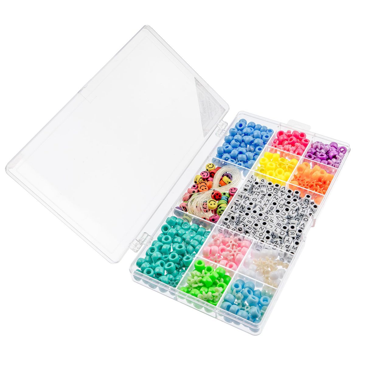 John Bead 600pcs Assorted Plastic Alphabet Pony Beads with 5m Elastic Cord for DIY Crafts Bracelets Necklaces Jewelry Making Bead Box - thumbnail 3