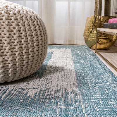 Scandi Minimalist Ivory & Aqua Indoor/Outdoor Flatweave Rug