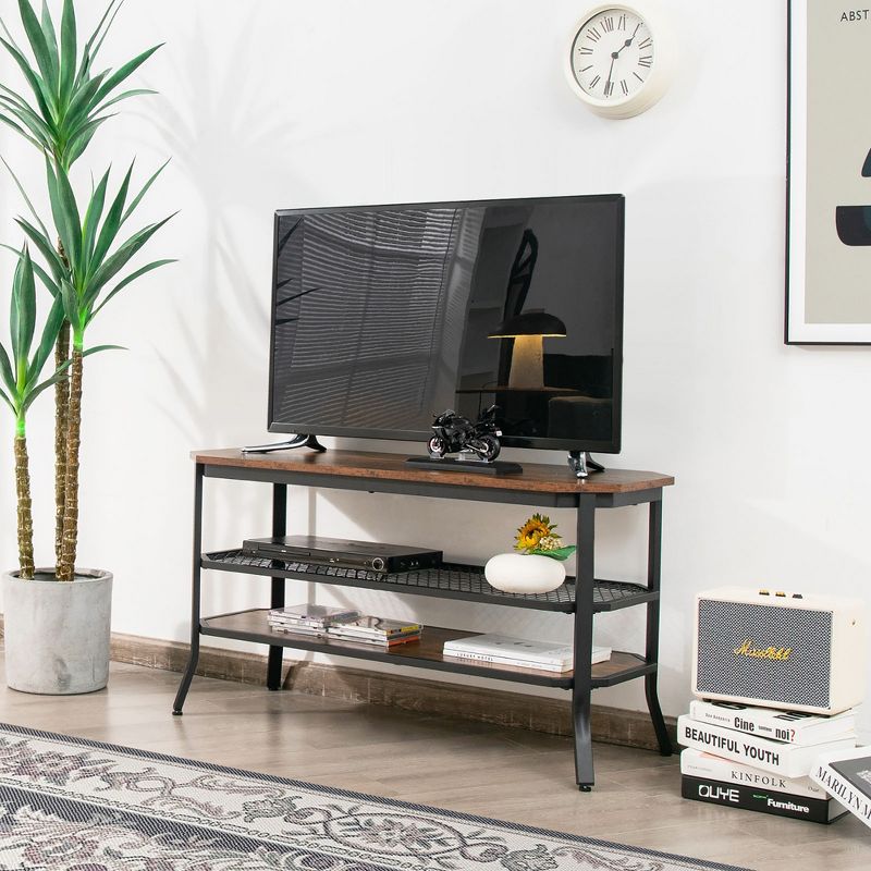 Costway 3-tier TV Stand Console Table Media Entertainment Center w/Mesh Storage Shelf, 3 of 11