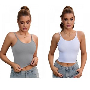 INSPIRE CHIC 2 Pcs Women's Adjustable Sleeveless Tank Ribbed Spaghetti Straps Shapewears Camisoles - 1 of 4
