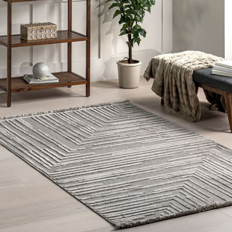 nuLOOM Ziva Contemporary Abstract High-Low Fringe Area Rug, 2 of 10