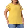 Agnes Orinda Women's Plus Size Round Neck Hollow Lace Panel Short Sleeve Casual Summer Blouses - 2 of 4