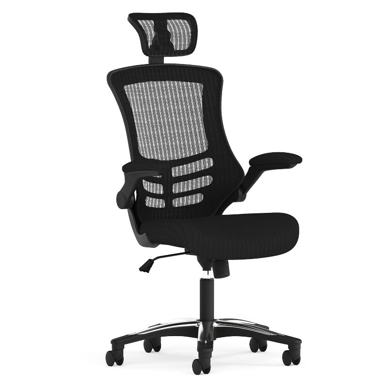 Flash Furniture Kelista High-Back Black Mesh Swivel Ergonomic Executive Office Chair with Flip-Up Arms and Adjustable Headrest, 1 of 19