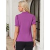 INSPIRE CHIC Women's Bow Tie Neck Solid Color Elastic Cuffs Elegant Office Short Sleeve Blouse - 4 of 4