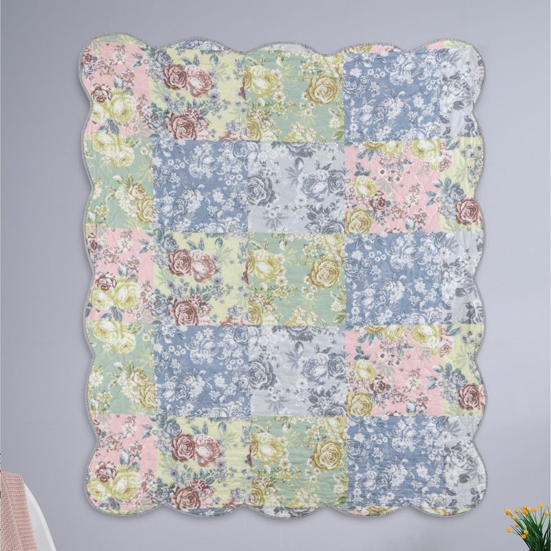 Emma Patchwork Floral Print Quilted Throw Blanket 50" x 60" Gray by Greenland Home Fashion, 2 of 5