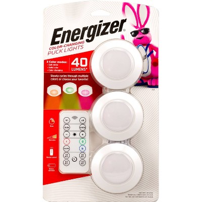 Energizer 3pk 40 Lumen LED Puck Light Wireless Color Changing Cabinet Lights with Remote White