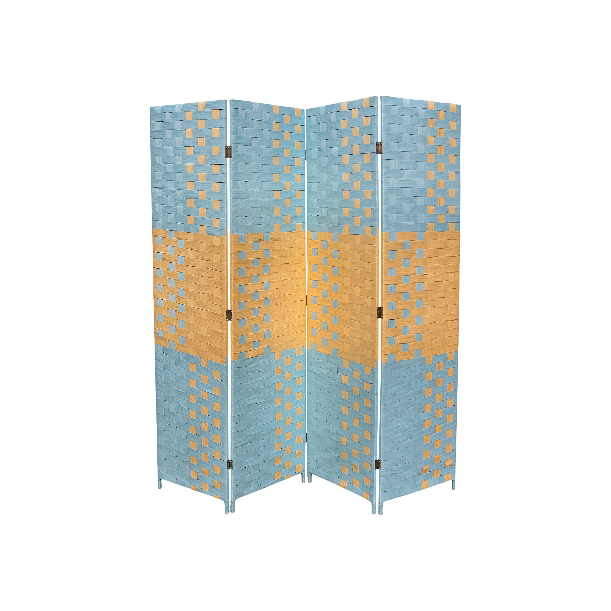 '4 Panel Paper Straw Weave Screen on 2'' Legs - Ore International, Blue'
