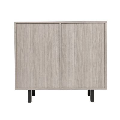Gray Particleboard Bar Cabinet with Black Steel Legs