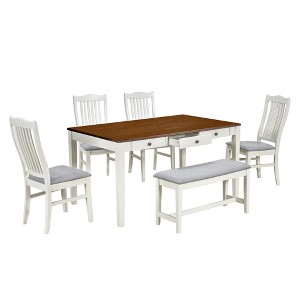 NicBex 6-Piece Wooden Dining Table Set for 4-6,Modern 59 Inch Mid-Century Kitchen Table with Drawers,4 Dining Chairs & Becch - 1 of 4