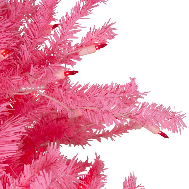 Northlight 7.5 FT Pre-Lit Pink Tinsel Slim Artificial Christmas Tree - Pink Lights, 3 of 7