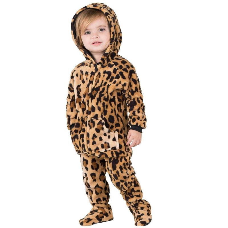 Footed Pajamas - Cheetah Spots Infant Hoodie Chenille Onesie, 1 of 4