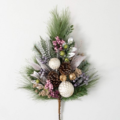 30"H Sullivans Mixed Ball Pine Spray, Multicolored