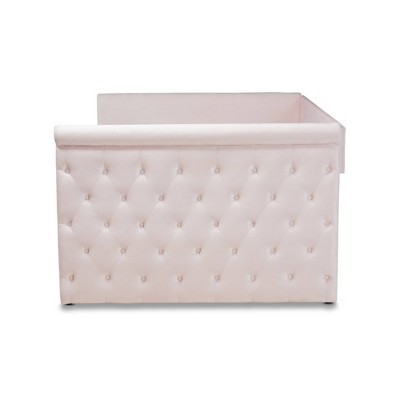 Light Pink Velvet Queen Daybed with Trundle and Tufted Upholstery
