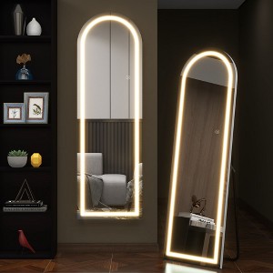 PexFix 20 in. W x 63 in. H Full-Length Arched Frameless Vanity Mirror with Lights in Silver - 1 of 4