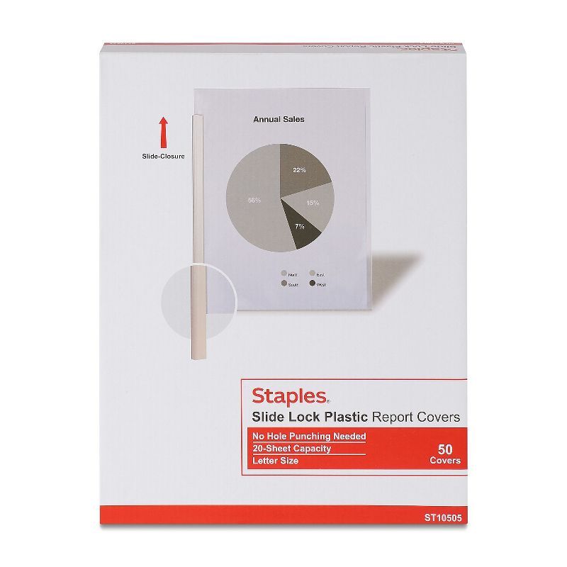 Staples Slide Locking Report Covers Letter Size Clear 50/Box (10505-CC) ST10505-CC, 1 of 3