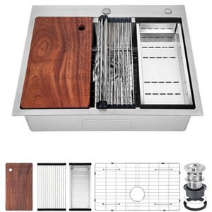 Stainless Steel Sink, Undermount Kitchen Sink Workstation with Pull-Down Faucet, Accessories, Modern Top Mount Workstation Sink - 1 of 4