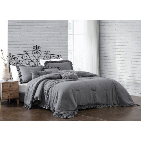 Lush Decor Reyna Ruffle Sheet Set Dark Gray 6pc Queen