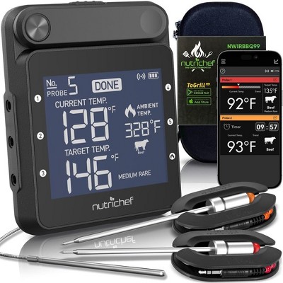 NutriChef WiFi Grill Meat Thermometer - Black