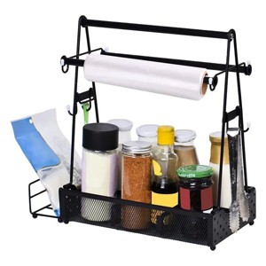 Utensil Caddy Metal Grill Caddy with Paper Towel Holders Utensil Holder for Outdoor Picnic Barbecue Camping Grilling Tools Storage Organizer Barbecue - 1 of 4