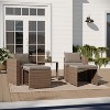 Merrick Lane Woven Rattan Modular Sofa Set for Indoor/Outdoor Use with Loveseat, Ottomans, and Tempered Glass Table - 2 of 4