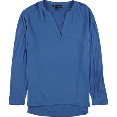 I.N.C International Concepts Womens Split Neck Pullover Blouse, Blue, Medium